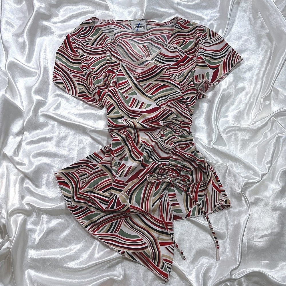 y2k Top Multicolor Excellent BeWare Ruched Side Tie Abstract XL